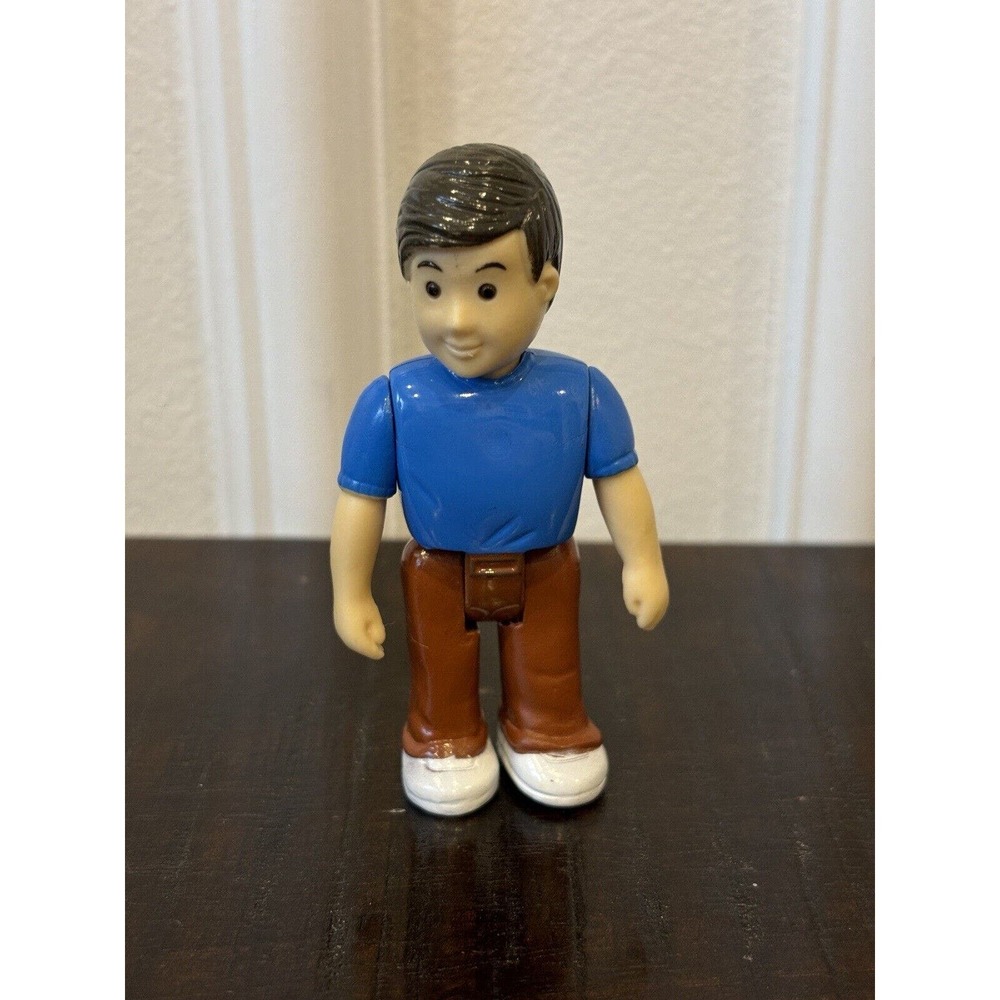 Vintage 3.25" PVC Man Dad Action Figure Dollhouse Blue Shirt Brown Pants - Picture 1 of 5